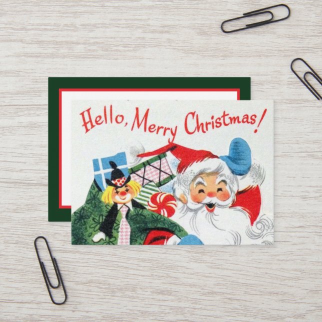 retro vintage Christmas Santa Holiday Business Card (Front/Back In Situ)