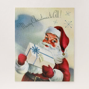 Retro Vintage Christmas Santa Holiday card puzzle