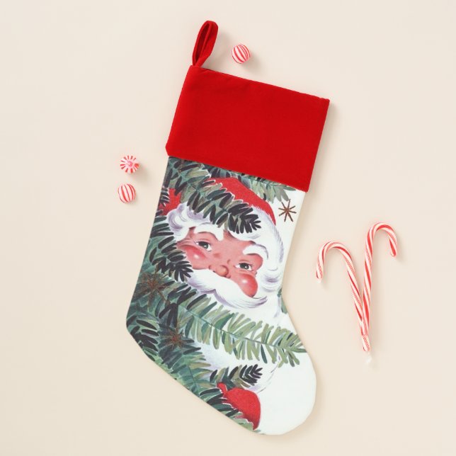 retro vintage Christmas Santa Holiday Christmas Stocking (Front)