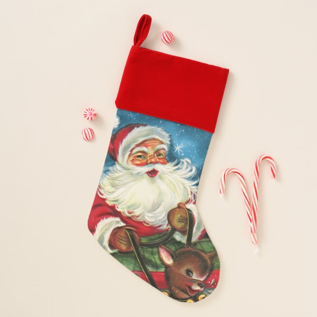 retro vintage Christmas Santa Holiday Christmas Stocking (Front)