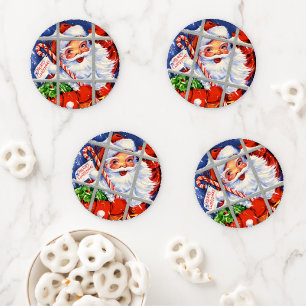 retro vintage Christmas Santa Holiday Coaster Set