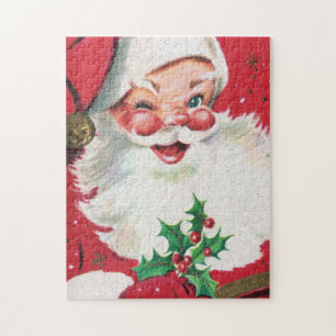 retro vintage Christmas Santa Holiday Jigsaw Puzzle