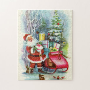 retro vintage Christmas Santa Holiday Jigsaw Puzzle