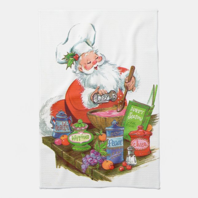retro vintage Christmas Santa Holiday  Kitchen Towel (Vertical)