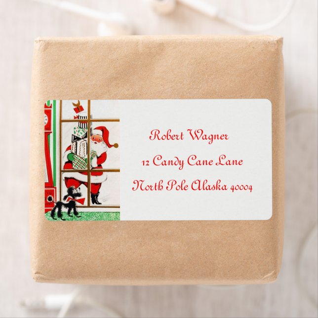 retro vintage Christmas Santa Holiday label (Insitu)