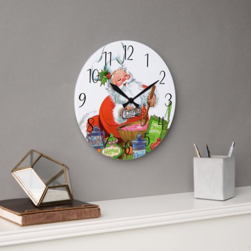 retro vintage Christmas Santa Holiday Large Clock