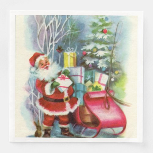 retro vintage Christmas Santa Holiday  Paper Dinner Napkins