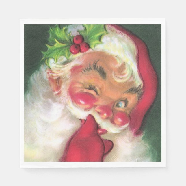 retro vintage Christmas Santa Holiday party Napkins (Front)