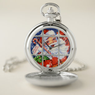 retro vintage Christmas Santa Holiday Pocket Watch