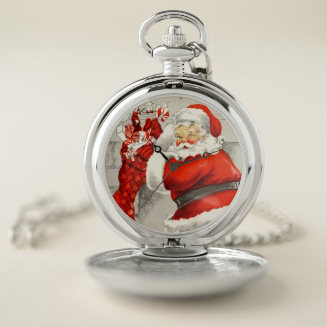 retro vintage Christmas Santa Holiday Pocket Watch (Inside)