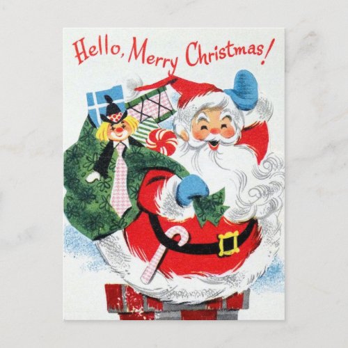 retro vintage Christmas Santa Holiday Postcard