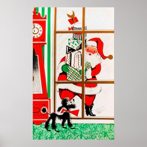 Retro vintage Christmas Santa Holiday poster
