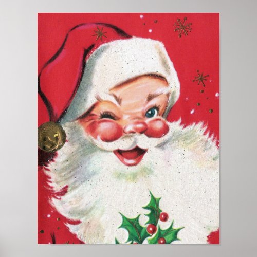 Retro vintage Christmas Santa Holiday poster