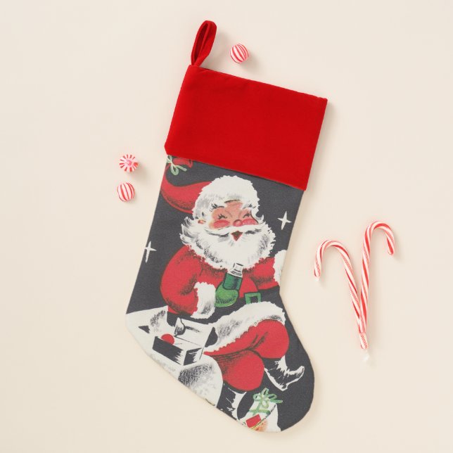 Retro Vintage Christmas Santa Holiday stocking (Front)