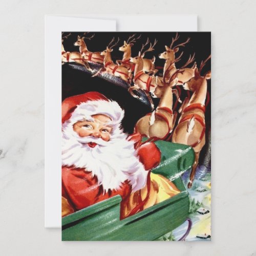 Retro Vintage Christmas Santa In Sleigh Holiday Card