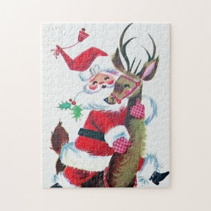 Retro vintage Christmas Santa Jigsaw Puzzle