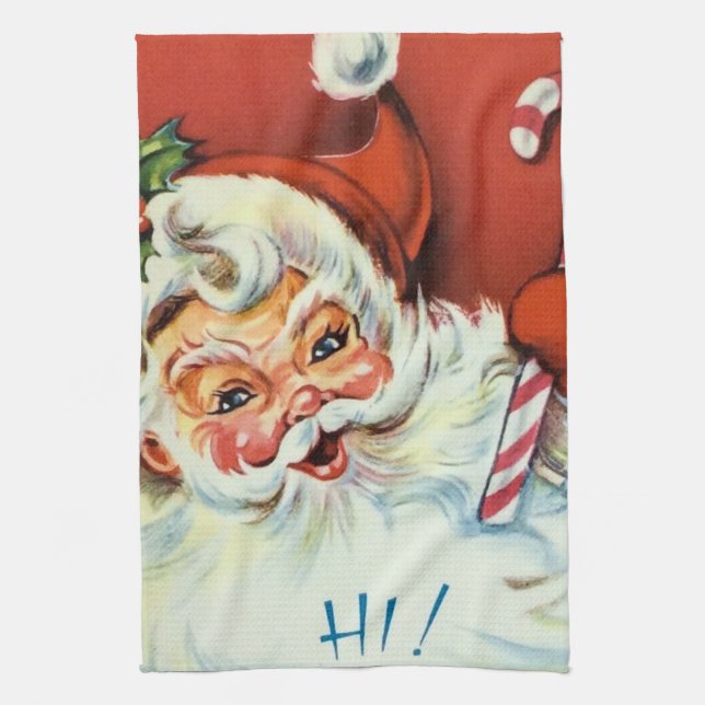 Retro Vintage Christmas Santa kitchen towel (Vertical)