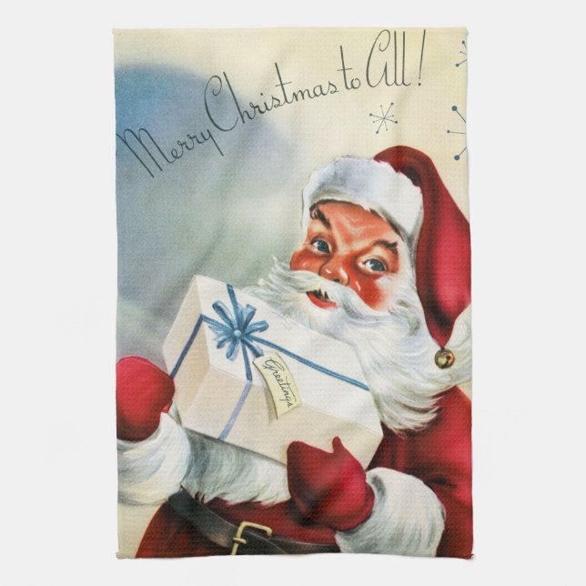 Retro Vintage Christmas Santa kitchen towel (Vertical)