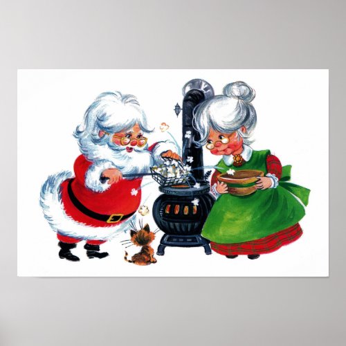 retro vintage Christmas Santa Mrs Claus  Poster