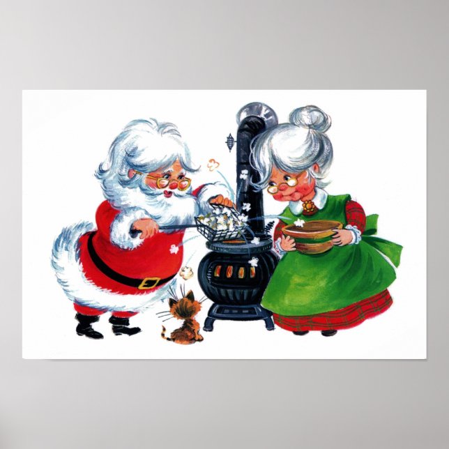 retro vintage Christmas Santa Mrs. Claus  Poster (Front)