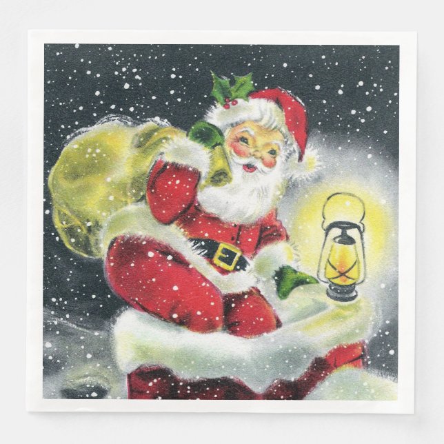retro vintage Christmas Santa  Paper Dinner Napkins (Front)