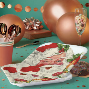 retro vintage Christmas Santa Paper Plates