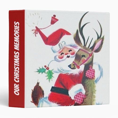 Retro vintage Christmas Santa reindeer 3 Ring Binder