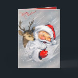 Retro vintage Christmas Santa reindeer add message Holiday Card<br><div class="desc">design by www.etsy.com/Shop/VanityFlairDesigns</div>