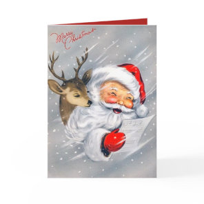 Retro vintage Christmas Santa reindeer add message Holiday Card