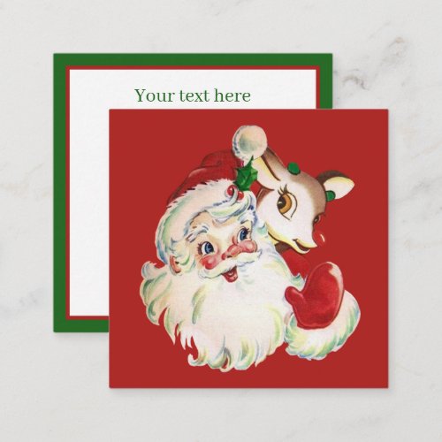 retro vintage Christmas Santa Reindeer add text Note Card