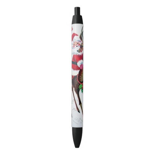 Retro vintage Christmas Santa reindeer Black Ink Pen