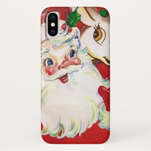 Retro vintage Christmas Santa reindeer iPhone XS Case