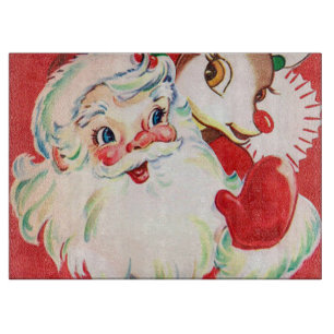 Retro vintage Christmas Santa reindeer cutting Board
