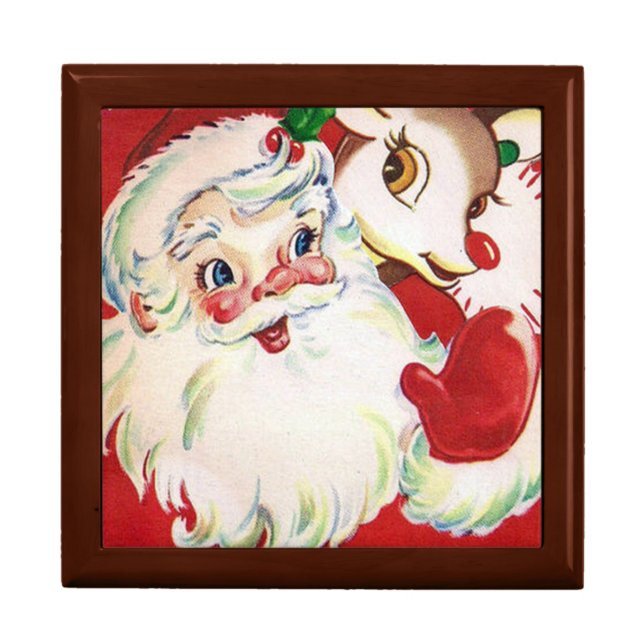 Retro Vintage Christmas Santa reindeer gift box (Front)