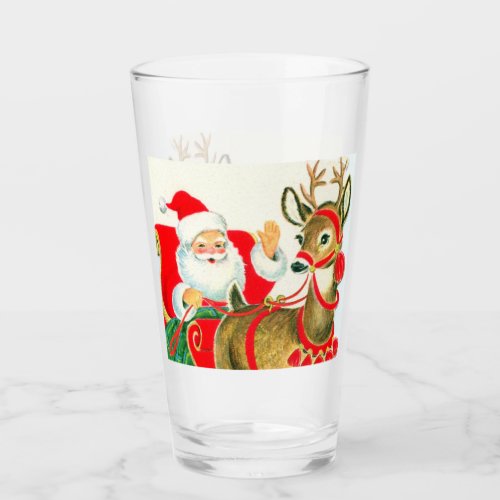 retro vintage Christmas Santa reindeer Glass