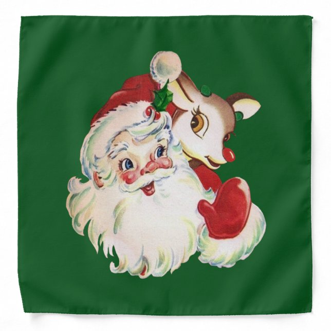 retro vintage Christmas Santa Reindeer Holiday Bandana (Front)