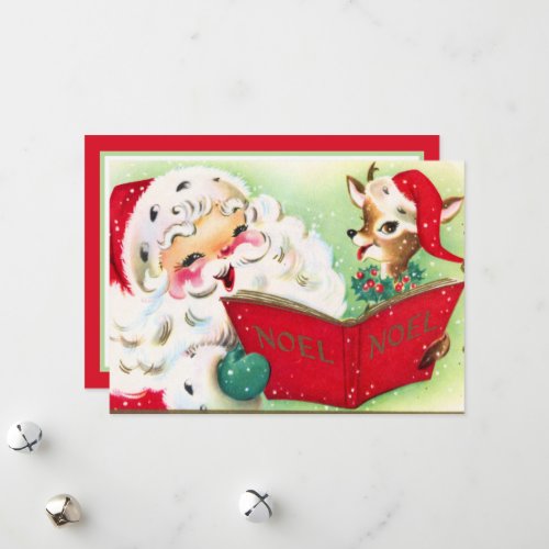 retro vintage Christmas Santa reindeer Holiday Card