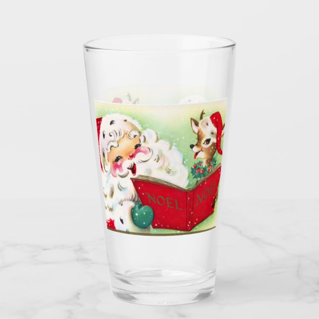 retro vintage Christmas Santa reindeer Holiday Glass (Front)