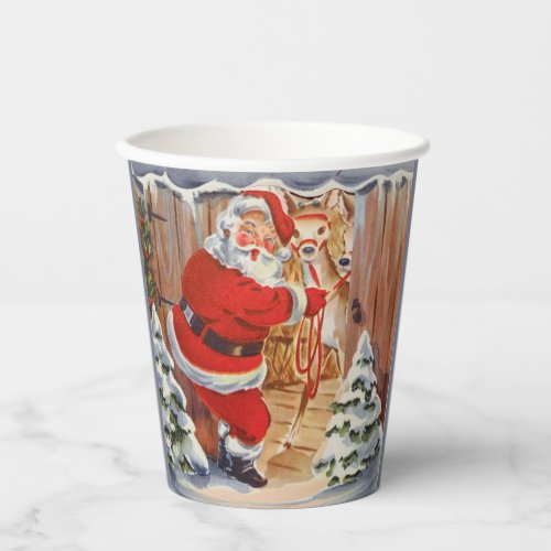 retro vintage Christmas Santa reindeer Holiday  Paper Cups