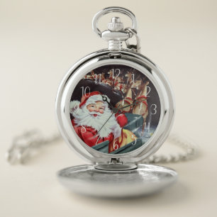 retro vintage Christmas Santa reindeer Holiday Pocket Watch