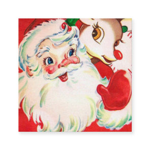 Retro vintage Christmas Santa reindeer Holiday Square Business Card