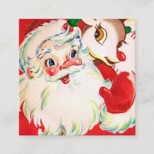Retro vintage Christmas Santa reindeer Holiday Square Business Card