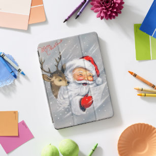 Retro vintage Christmas Santa reindeer iPad Pro Cover