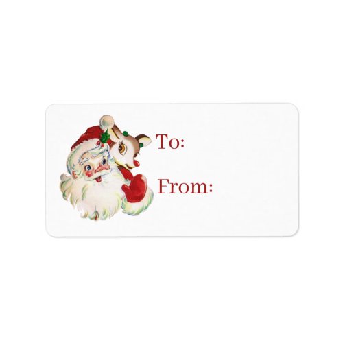 retro vintage Christmas Santa reindeer Label