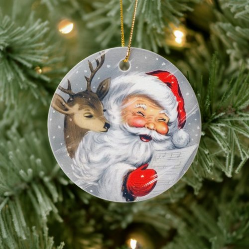 Retro vintage Christmas Santa reindeer ornament