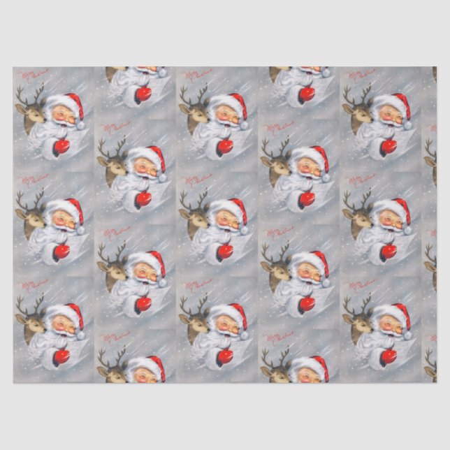 Retro vintage christmas Santa reindeer party Tissue Paper (Front)