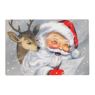 retro vintage Christmas Santa reindeer Placemat