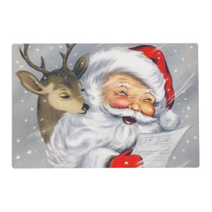 retro vintage Christmas Santa reindeer Placemat