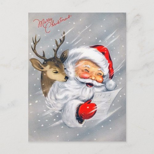 Retro vintage Christmas Santa reindeer postcard