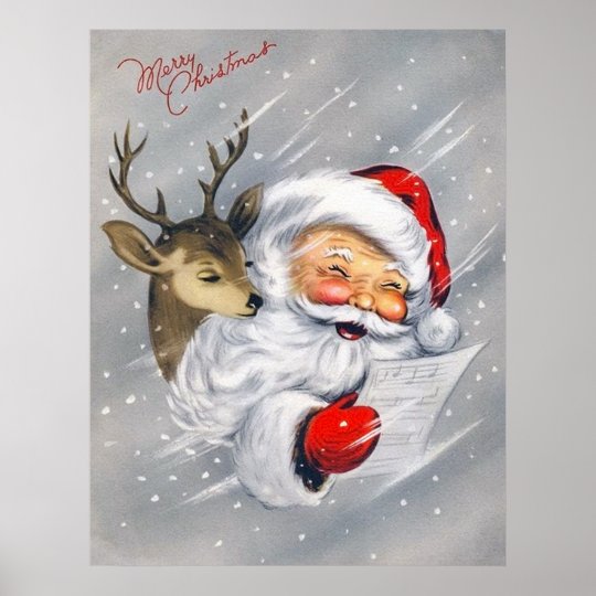 Retro Vintage Christmas Santa Reindeer Poster Zazzle Retro Vintage Christmas Santa Reindeer Poster Zazzle